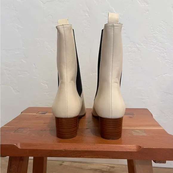 STAUD Daphne Boot in cream leather booties with block heel - size 9.5
