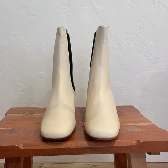 STAUD Daphne Boot in cream leather booties with block heel - size 9.5