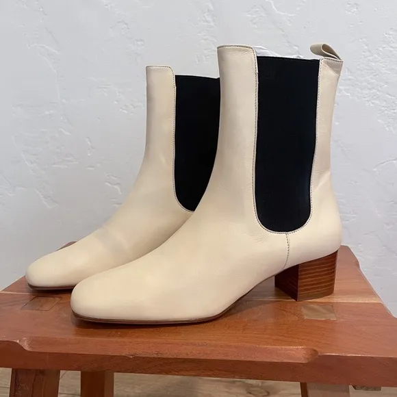 STAUD Daphne Boot in cream leather booties with block heel - size 9.5