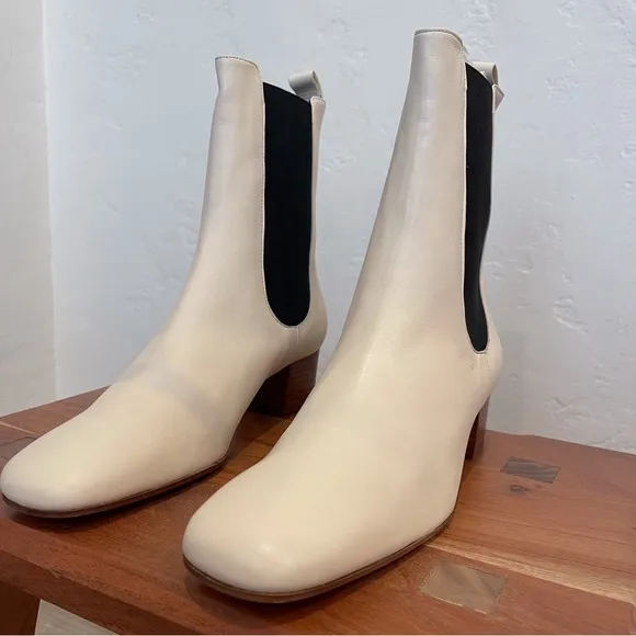 STAUD Daphne Boot in cream leather booties with block heel - size 9.5