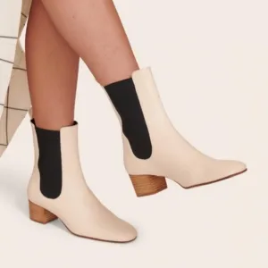 STAUD Daphne Boot in cream leather booties with block heel - size 9.5