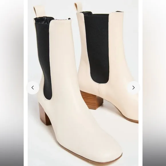 STAUD Daphne Boot in cream leather booties with block heel - size 9.5