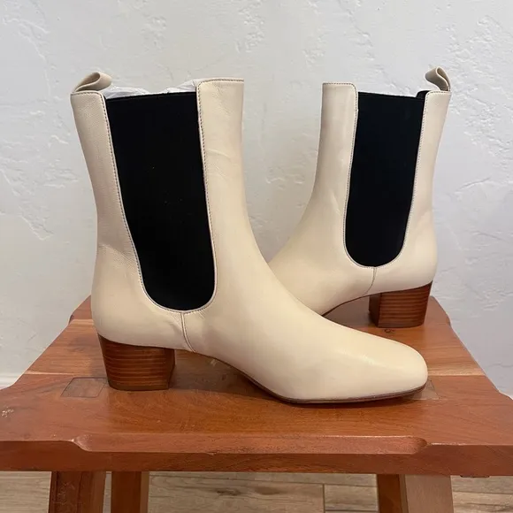 STAUD Daphne Boot in cream leather booties with block heel - size 9.5