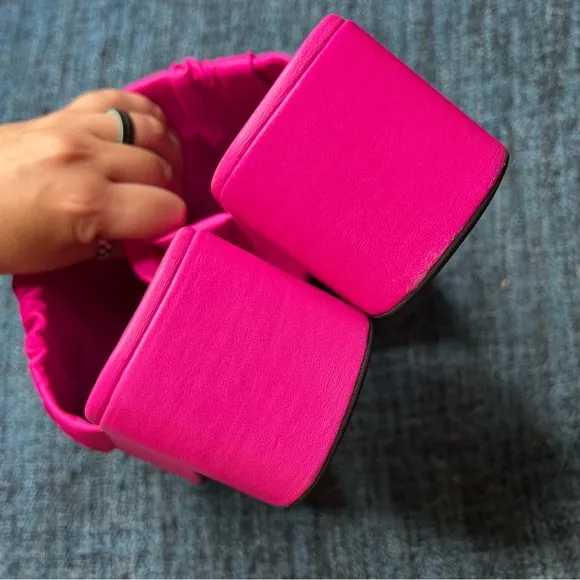 STAUD Nina Ruched Leather Platform Sandals in Bougainvillea Pink