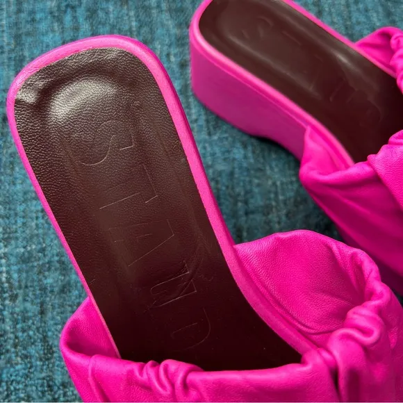 STAUD Nina Ruched Leather Platform Sandals in Bougainvillea Pink