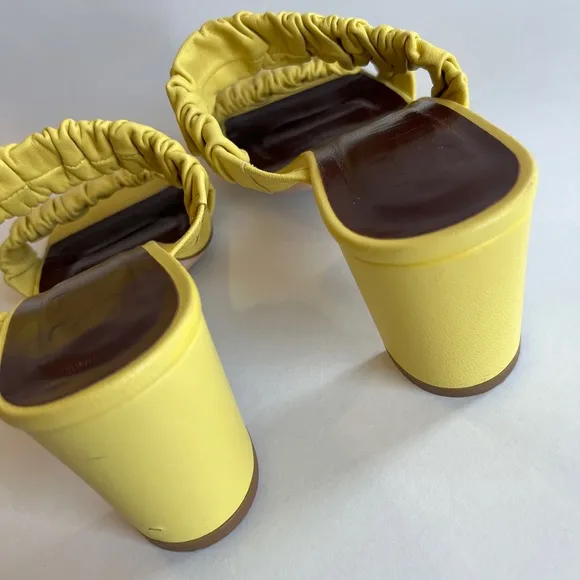 Staud Women's Yellow Frankie Ruched Leather Sandals Shoes Size EU 37 US 7