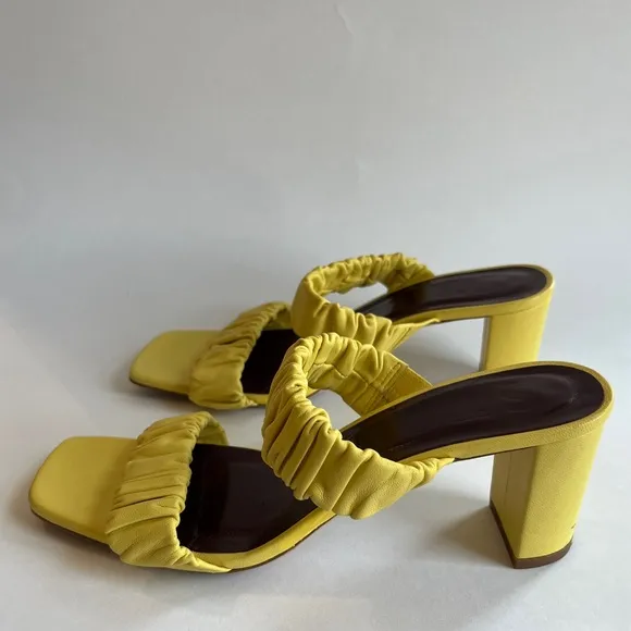 Staud Women's Yellow Frankie Ruched Leather Sandals Shoes Size EU 37 US 7