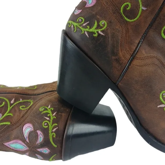 Sterling River Boots 9.5 B Brown Green Purple Blue Cowgirl Boots Heeled Western