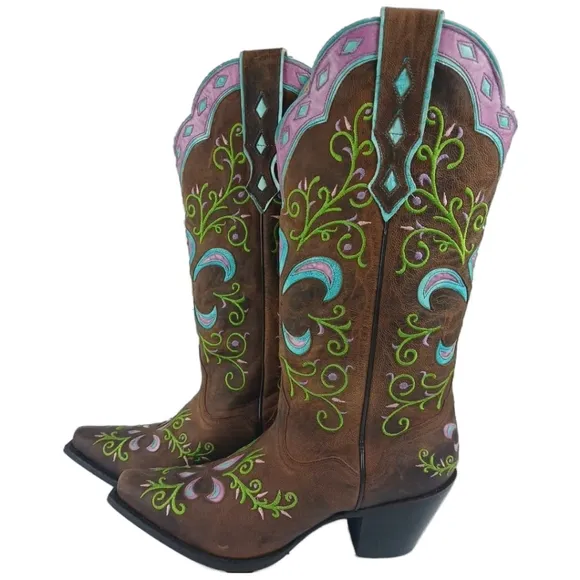 Sterling River Boots 9.5 B Brown Green Purple Blue Cowgirl Boots Heeled Western