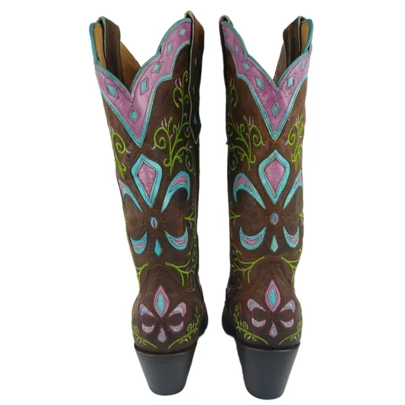 Sterling River Boots 9.5 B Brown Green Purple Blue Cowgirl Boots Heeled Western