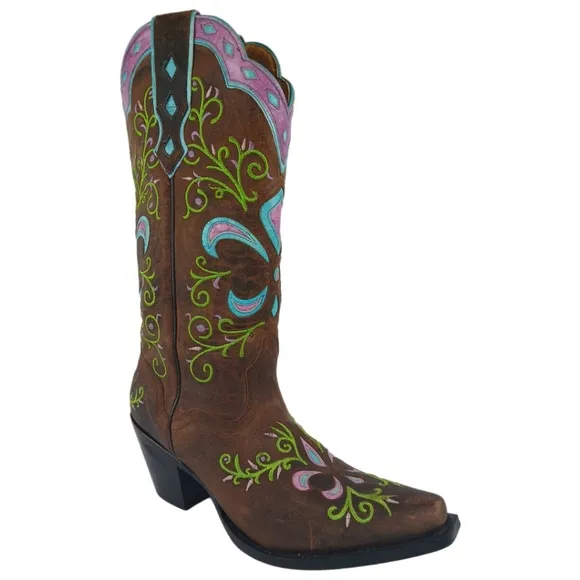 Sterling River Boots 9.5 B Brown Green Purple Blue Cowgirl Boots Heeled Western