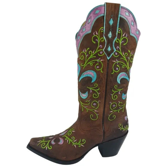 Sterling River Boots 9.5 B Brown Green Purple Blue Cowgirl Boots Heeled Western