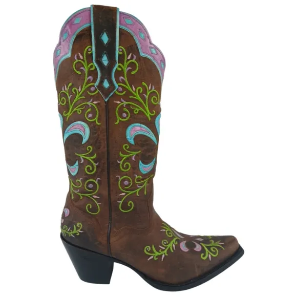 Sterling River Boots 9.5 B Brown Green Purple Blue Cowgirl Boots Heeled Western