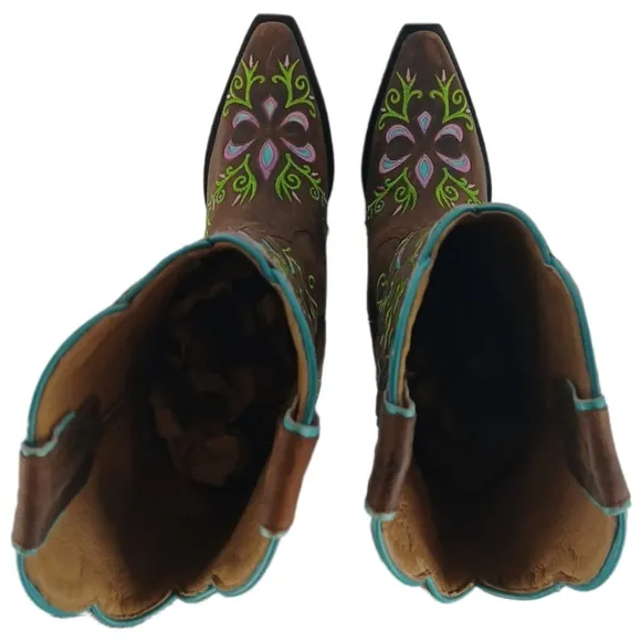 Sterling River Boots 9.5 B Brown Green Purple Blue Cowgirl Boots Heeled Western