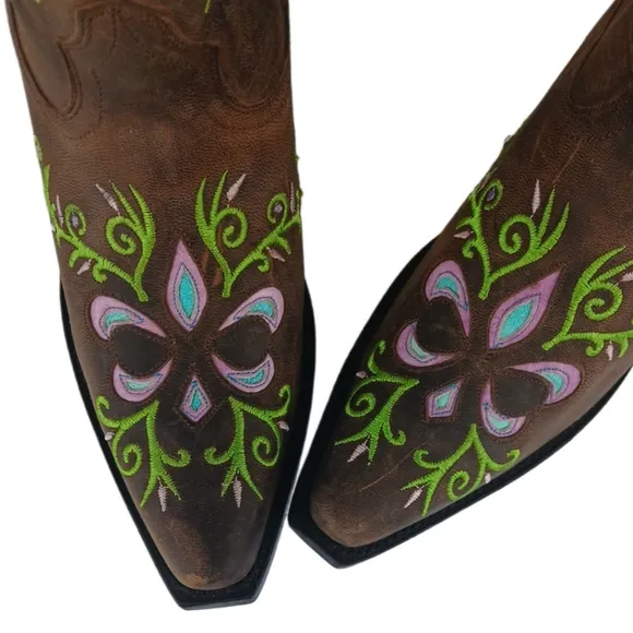 Sterling River Boots 9.5 B Brown Green Purple Blue Cowgirl Boots Heeled Western