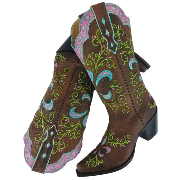 Sterling River Boots 9.5 B Brown Green Purple Blue Cowgirl Boots Heeled Western