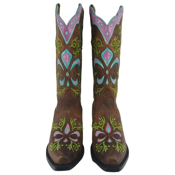 Sterling River Boots 9.5 B Brown Green Purple Blue Cowgirl Boots Heeled Western