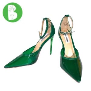 STEVE MADDEN &quot;OPAR&quot; GREEN PLASTIC STILETTO HEEL ANKLE STRAP PUMPS (6)
