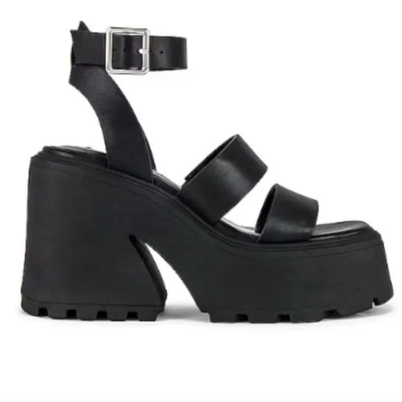 Steve Madden Black Chunky Abbot Platform Leather Sandals NEW Size 11