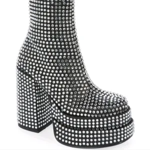 Steve Madden Black Cobra Rhinestones Ankle Platform Boots