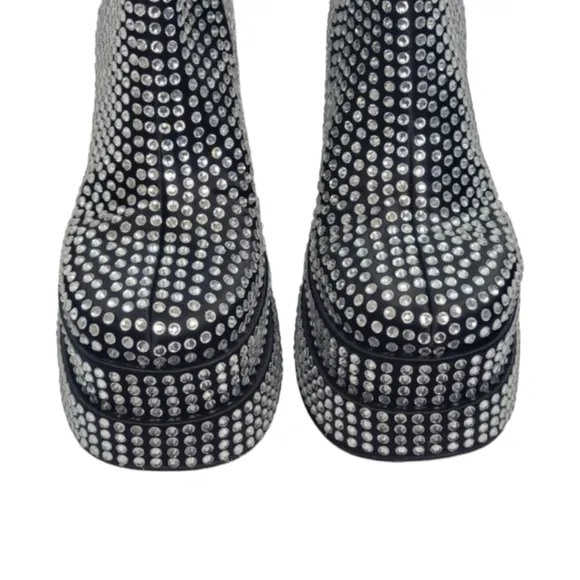 Steve Madden Black Cobra Rhinestones Ankle Platform Boots