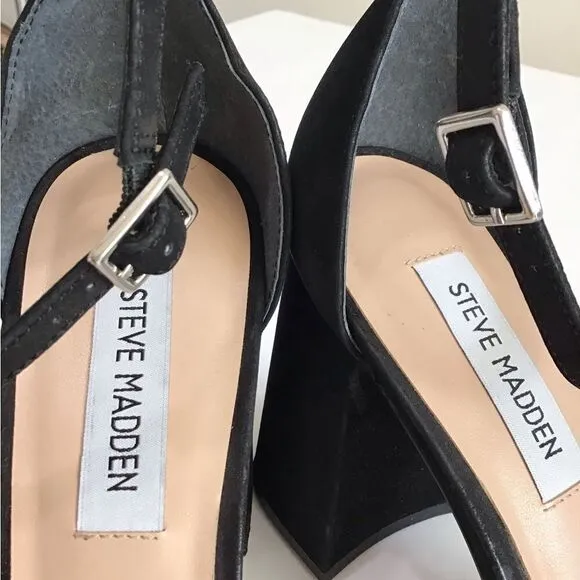 Steve Madden Black Suede Dillion Black Heel Sandals Size 9 1/2