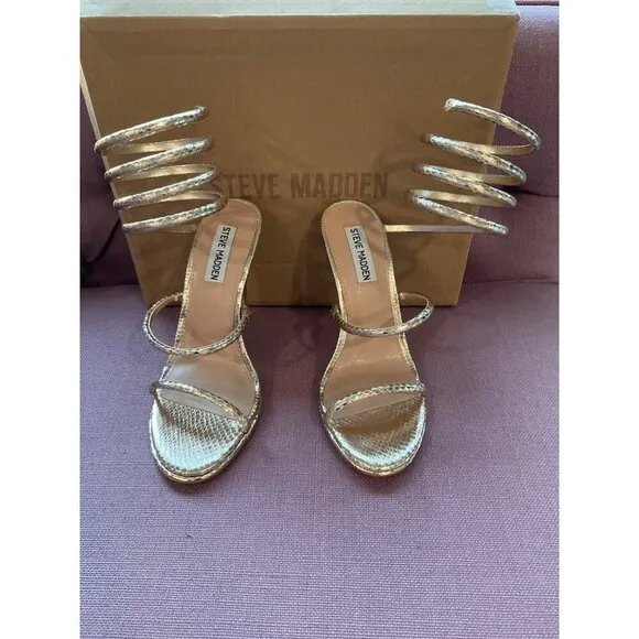 Steve Madden Exotica Sandal in Gold Snake 7 with Box Womens High Heels