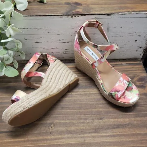 Steve Madden Floral &quot;Montaukk&quot; Espadrille Platform Wedge Heeled Sandals Size 6.5