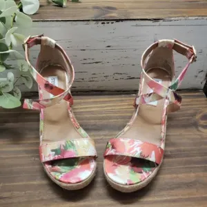 Steve Madden Floral &quot;Montaukk&quot; Espadrille Platform Wedge Heeled Sandals Size 6.5