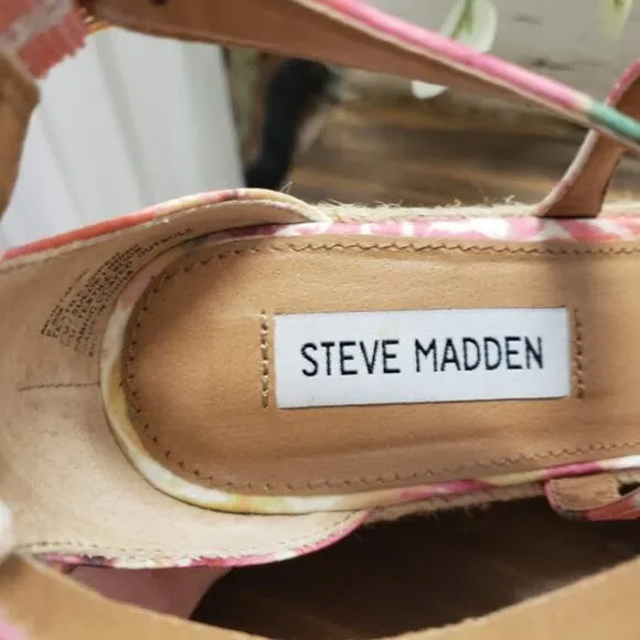 Steve Madden Floral &quot;Montaukk&quot; Espadrille Platform Wedge Heeled Sandals Size 6.5