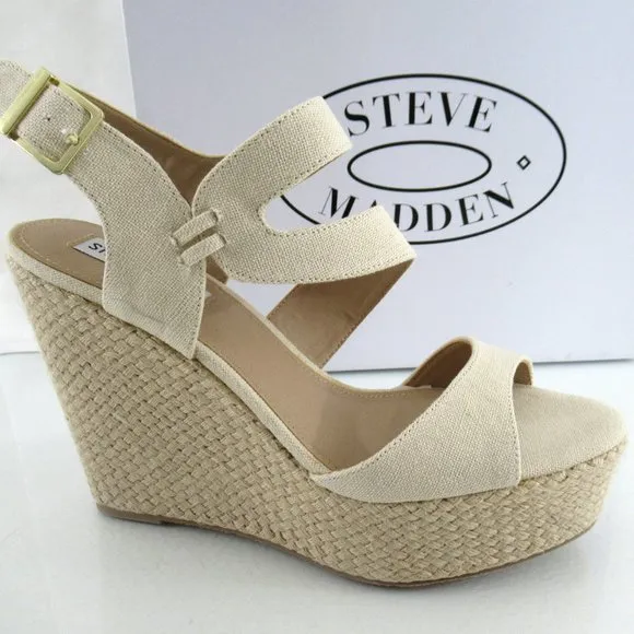 Steve Madden Jenny Espadrille Wedge Heels Sandals Natural Size 9.5