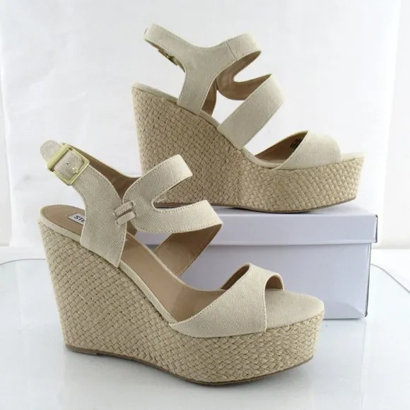 Steve Madden Jenny Espadrille Wedge Heels Sandals Natural Size 9.5