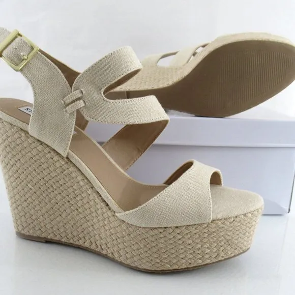 Steve Madden Jenny Espadrille Wedge Heels Sandals Natural Size 9.5