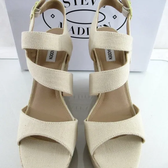 Steve Madden Jenny Espadrille Wedge Heels Sandals Natural Size 9.5