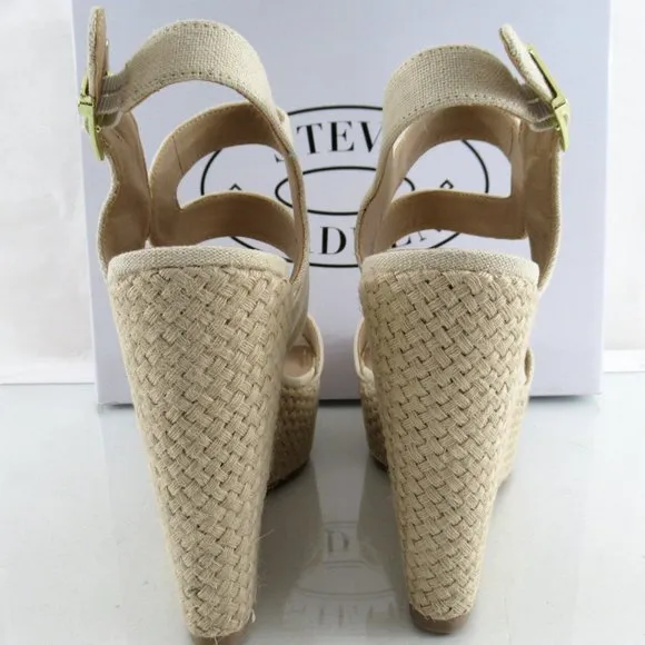 Steve Madden Jenny Espadrille Wedge Heels Sandals Natural Size 9.5