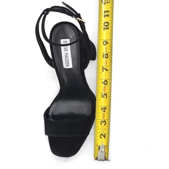 Steve Madden Lessa Black Suede Platform Block Heel Sandals Womens Size 9.5 Black