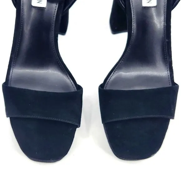 Steve Madden Lessa Black Suede Platform Block Heel Sandals Womens Size 9.5 Black