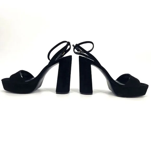 Steve Madden Lessa Black Suede Platform Block Heel Sandals Womens Size 9.5 Black