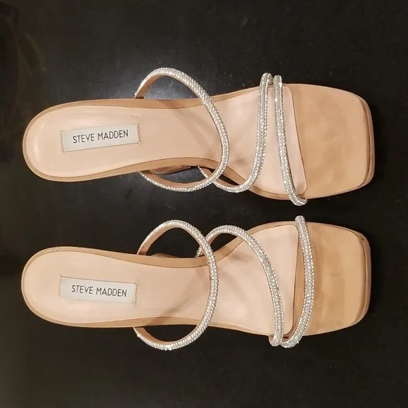 💕STEVE MADDEN💕 Libbie Camel Nubuck Rhinestone High Heel Platform Sandals ~ 11