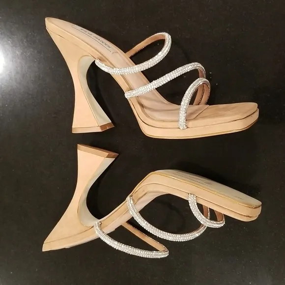 💕STEVE MADDEN💕 Libbie Camel Nubuck Rhinestone High Heel Platform Sandals ~ 11