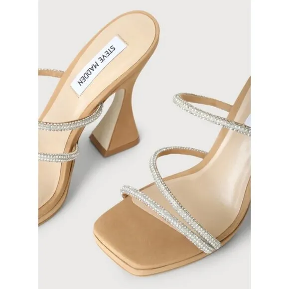 💕STEVE MADDEN💕 Libbie Camel Nubuck Rhinestone High Heel Platform Sandals ~ 11