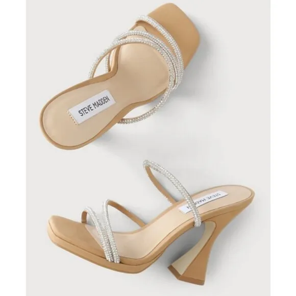 💕STEVE MADDEN💕 Libbie Camel Nubuck Rhinestone High Heel Platform Sandals ~ 11