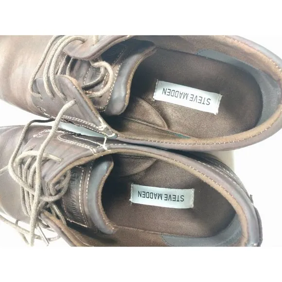 Steve Madden Mens Dress Shoes Sz 10.5 Lanister Oxfords Lace Up Brown Leather EUC
