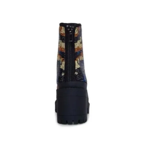 Steve Madden Pass Camo Multi Rhinestone Platform Combat Lug Sole Boots Size 6M