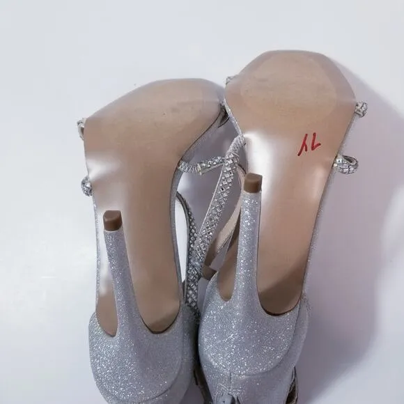 Steve Madden Rhinestones Shimmer Kepi Strappy Sky Silver Stiletto