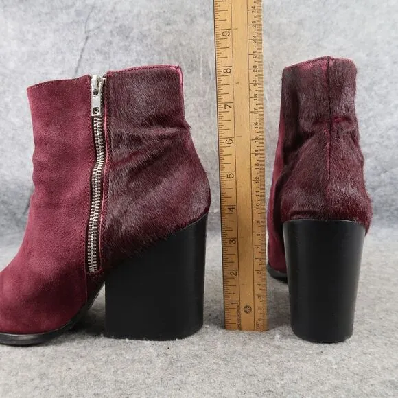 Steve Madden Shoes Womens 7 Booties Leather Cow Hair Fur Tstudio Block Heel Zip