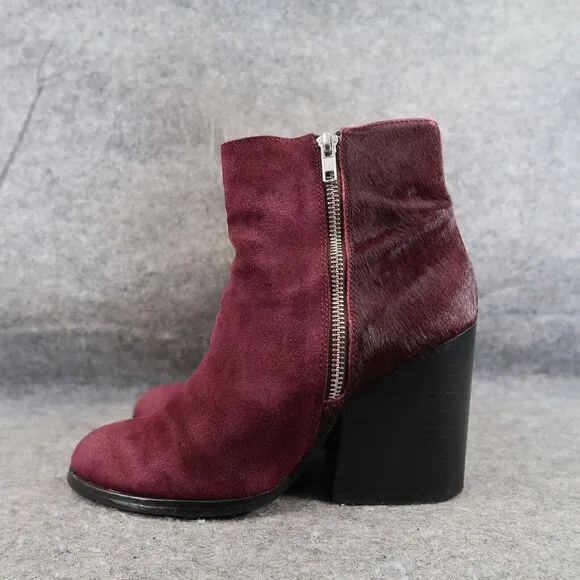 Steve Madden Shoes Womens 7 Booties Leather Cow Hair Fur Tstudio Block Heel Zip