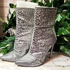 Steve Madden Silver Rhinestone Embellished Women's Boots 8.5