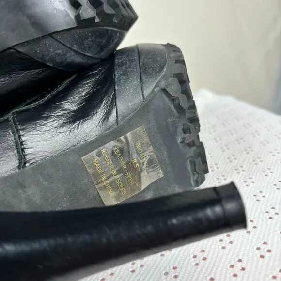 Steve Madden Size 8 Black Leather Ankle High Platform Heel Boots‎