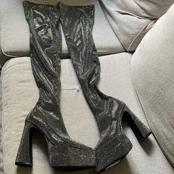 Steve Madden Sultry Rhinestone Over The Knee Platform Boots